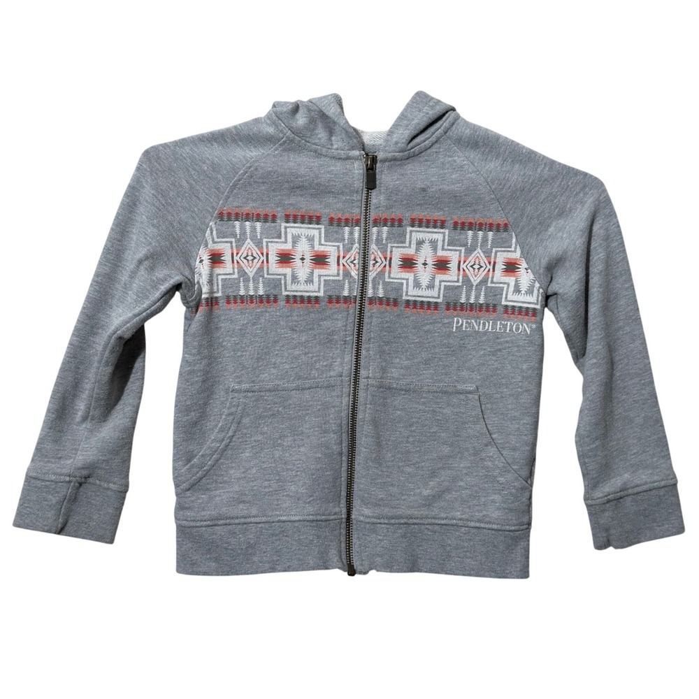 Pendleton Hoodie Kids 5/6 Gray Southwestern Full Zip Geometric Raglan Sweatshirt